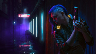 Woman gun hallway neon cyberpunk - a dark hallway free wallpaper