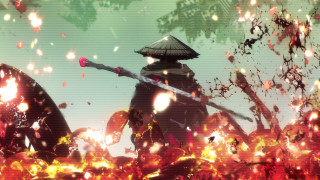 Flaming sword autumn leaves city - a person free wallpaper for desktop