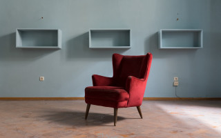 Red chair liminal space shelves - the wall behind free wallpaper