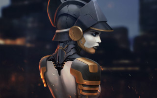 Futuristic woman cyberpunk city armor - cyberpunk art free wallpaper