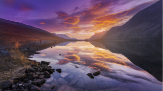Lake mountain sunset clouds rocks - anthony s waters free wallpaper