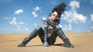 Woman black outfit sitting desert - cedric peyravernay free wallpaper