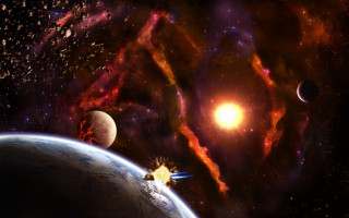 Space ship star planet matte - a distant planet in the background free wallpaper