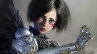Woman gun wings blood cyberpunk - weird free wallpaper