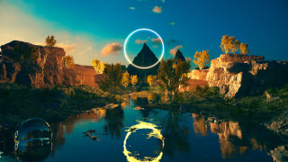 River circle mountain sky matte - a mountain in the background free wallpaper for desktop