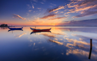 Boats sunset water impressionist tranquil - impressionist free wallpaper