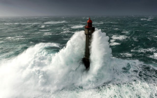 Lighthouse wave ocean island sky - camille bouvagne free wallpaper
