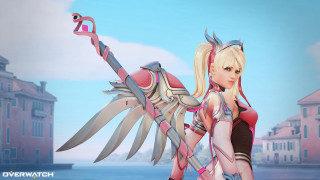 Woman sword wings cityscape armor - symbolism free wallpaper for desktop