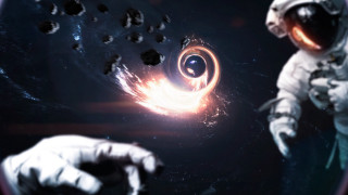 Spaceman blackhole aurora bokeh space - a black hole in the sky free wallpaper