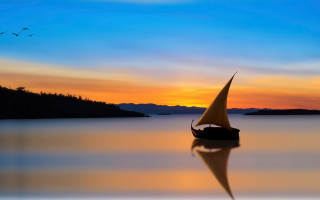 Sailboat lake sunset bird matte - a sailboat free wallpaper