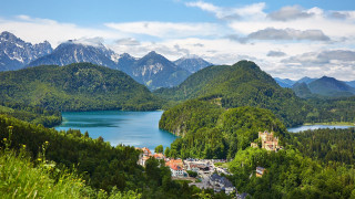 Scenic lake mountains castle landscape - a scenic view of a lake free wallpaper