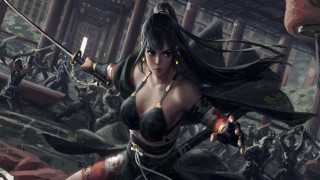 Fantasy woman sword city blood - other person free wallpaper