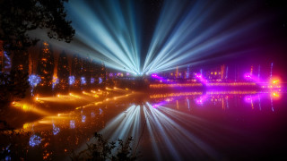 Holographic night reflection city lights - bruce munro free wallpaper