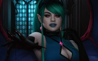 Green hair gothic window lol - green hair free wallpaper