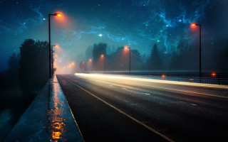 Night streetlights starry sky moonfireworks - filip hodas free wallpaper