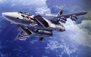 Fighter jet flying ocean clouds - eizan kikukawa free wallpaper