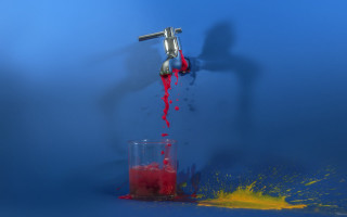 Red liquid pouring glass faucet - action painting free wallpaper
