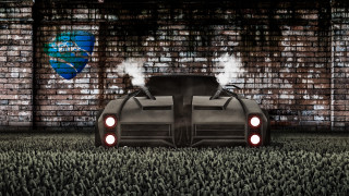 Car parked brick wall blue - matte drawing free wallpaper