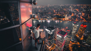 City lights cyberpunk ledge night - the city free wallpaper