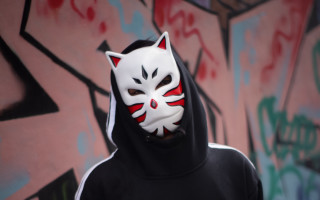 Cat mask hoodie graffiti portrait - product photo free wallpaper