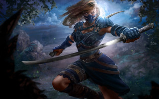 Woman blue dress sword forest - a sword and a sword free wallpaper