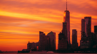 City skyline tower sunset mountain - sunset free wallpaper