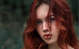 Redhair blowingwind portrait blueeyes mole - andor basch free wallpaper