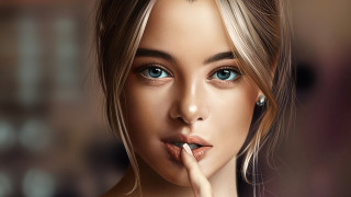 Woman cigarette blue eyes red - her mouth and a cigarette free wallpaper