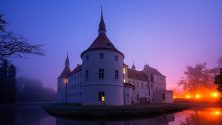 Castle tower clock night lake - a tower and a clock free wallpaper