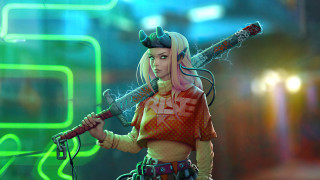 Woman gun neon background retrofuturism - retrofuturism free wallpaper