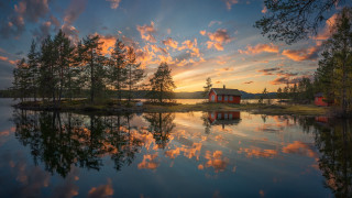 House island lake sunset autumn - a small island in the middle of a lake free wallpaper