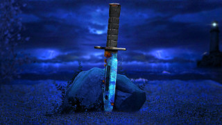 Sword sand rock lighthouse night - blender free wallpaper
