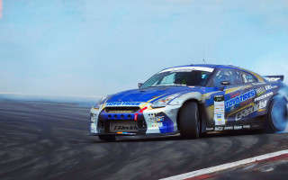 Blue yellow car smoke track - a blue car free wallpaper