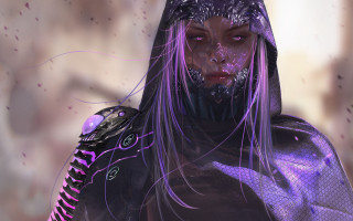 Purple hair black hooded fantasy - a hood free wallpaper