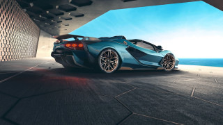 Blue sports car parking garage 6 - a large window free wallpaper