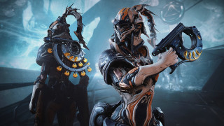 Futuristic armor weapon glowing science - warframe armor free wallpaper