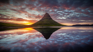 Mountain reflection sunset beautiful landscape - a colorful sky free wallpaper