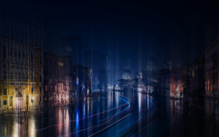 City street train night lights - the building and the street free wallpaper