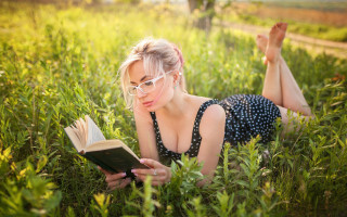 Woman reading grass outdoors magical - adrienn henczné deák free wallpaper