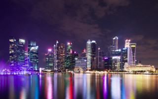 City skyline reflection night lights 2 - night time free wallpaper for desktop