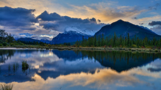 Mountain lake forest clouds sky 2 - naturalism free wallpaper