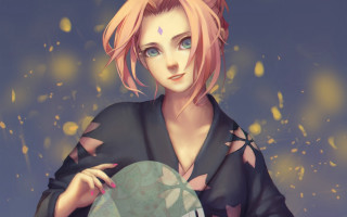 Pink haired woman glass ball - a glass ball free wallpaper