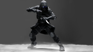 Man sword mask armor gun - action pose free wallpaper