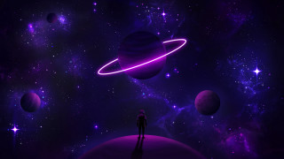 Space planet person purple ring - a person free wallpaper for desktop
