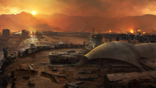 City bridge mountains fire sky - craig mullins free wallpaper
