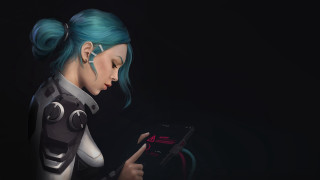 Futuristic suit woman aqua hair - artstation hq free wallpaper