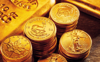 Gold coins goldbar clock hexagram - a table top free wallpaper