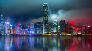 City skyline night reflection fog - night time free wallpaper for desktop
