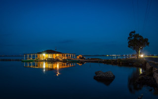 House lake night boat dock - a lake free wallpaper