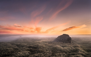 Large rock sunset clouds landscape - a sunset in the background free wallpaper